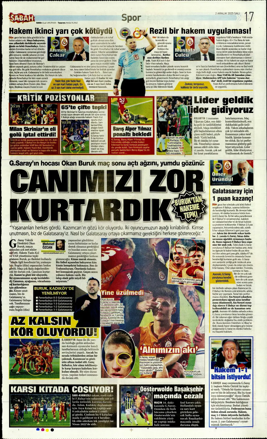 90+5’te Galatasaray’a Soğuk Duş: Duran Topta Gelen Kafa Golü Spor Manşetlerinde